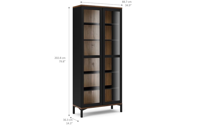 Vitriinikaappi Abner 89 cm 2 ovea jaloilla - Musta/Pähkinä - Säilytys - Kaappi - Vitriini