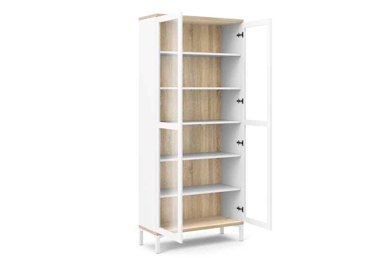 Vitriinikaappi Abner 89 cm 2 ovea jaloilla - Valkoinen/tammi - Säilytys - Kaappi - Vitriini