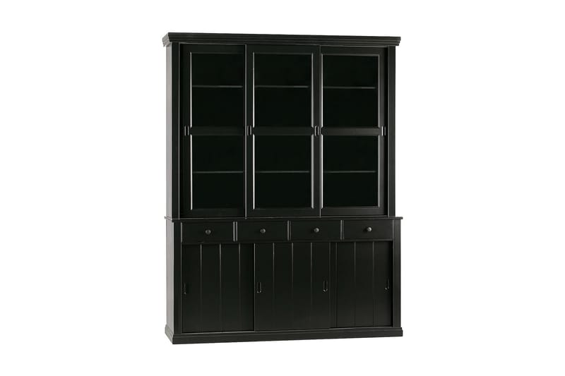 Vitriinikaappi Albertine 166x48 cm - Mänty/Musta - Säilytys - Kaappi - Vitriini