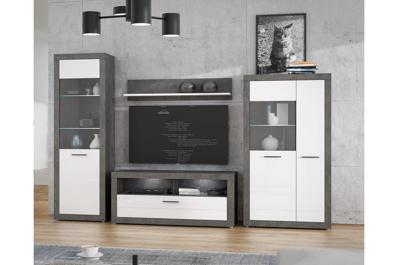 Vitriinikaappi Belchin 41x93 cm - Harmaa/Valkoinen - Säilytys - Kaappi - Vitriini