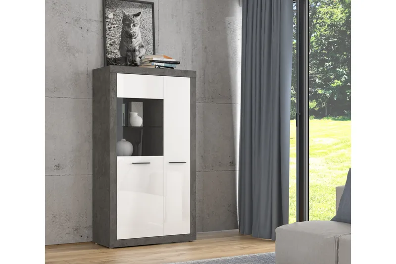 Vitriinikaappi Belchin 41x93 cm - Harmaa/Valkoinen - Säilytys - Kaappi - Vitriini