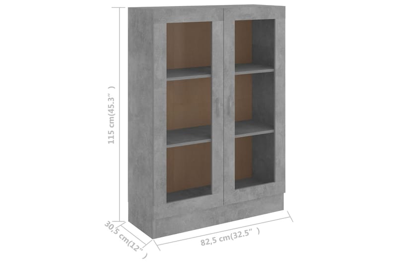 Vitriinikaappi betoninharmaa 82,5x30,5x115 cm lastulevy - Harmaa - Säilytys - Kaappi - Vitriini