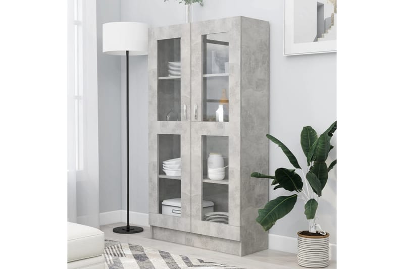 Vitriinikaappi betoninharmaa 82,5x30,5x150 cm lastulevy - Harmaa - Säilytys - Kaappi - Vitriini