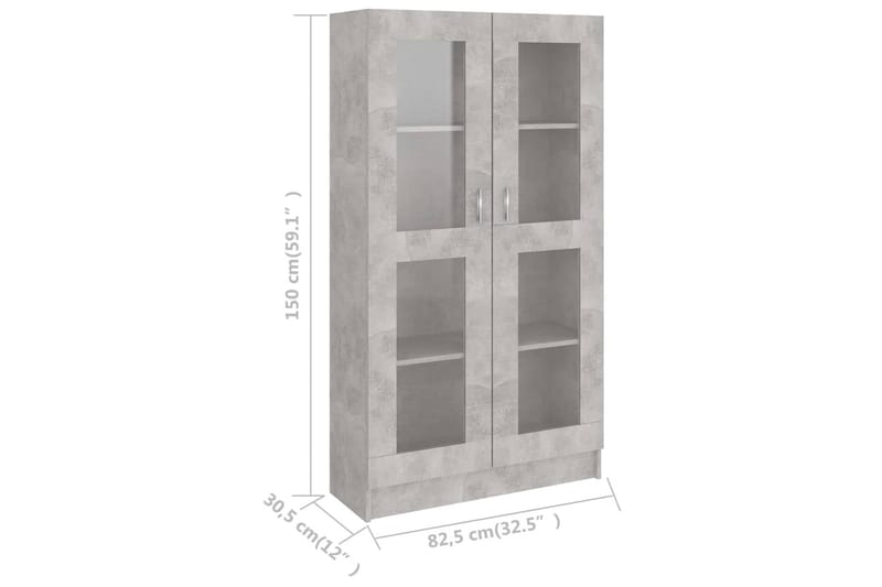 Vitriinikaappi betoninharmaa 82,5x30,5x150 cm lastulevy - Harmaa - Säilytys - Kaappi - Vitriini
