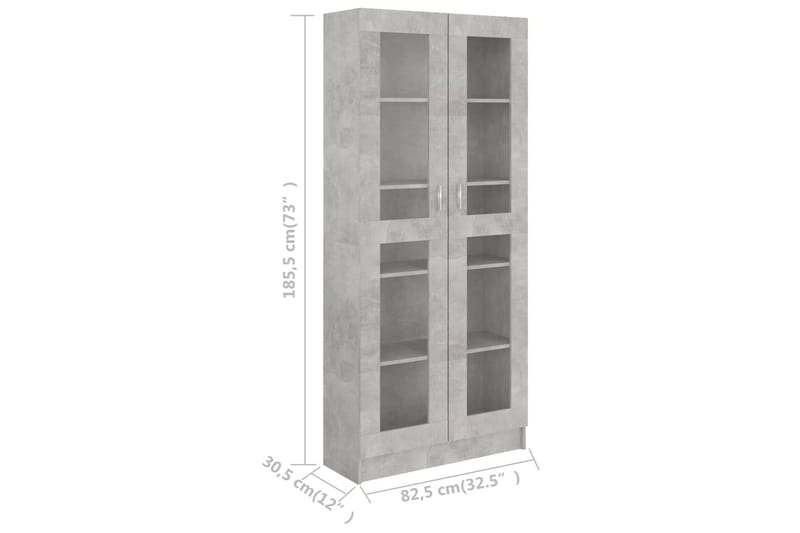 Vitriinikaappi betoninharmaa 82,5x30,5x185,5 cm lastulevy - Harmaa - Vitriini