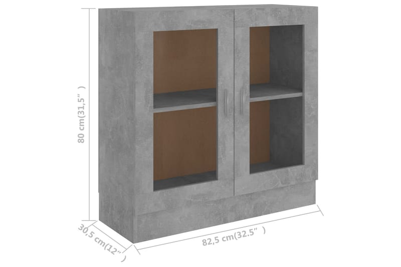 Vitriinikaappi betoninharmaa 82,5x30,5x80 cm lastulevy - Harmaa - Säilytys - Kaappi - Vitriini