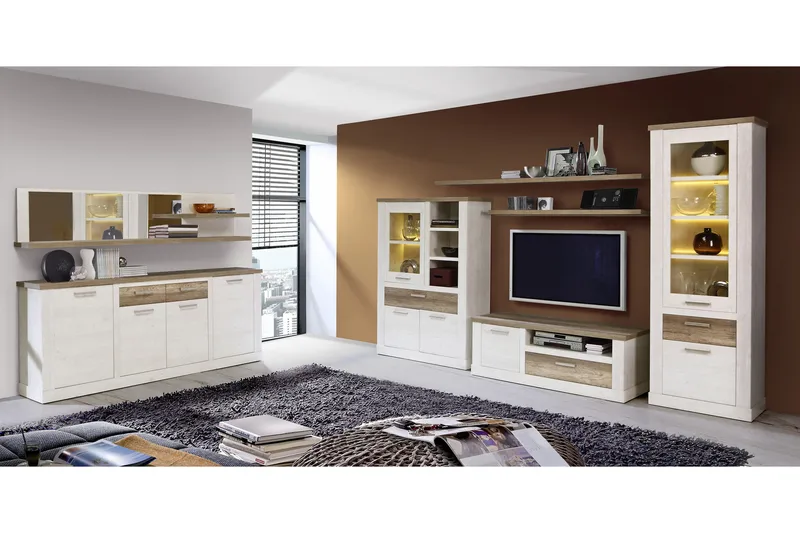 Vitriinikaappi Breage 41x108 cm - Ruskea/Valkoinen - Säilytys - Kaappi - Vitriini