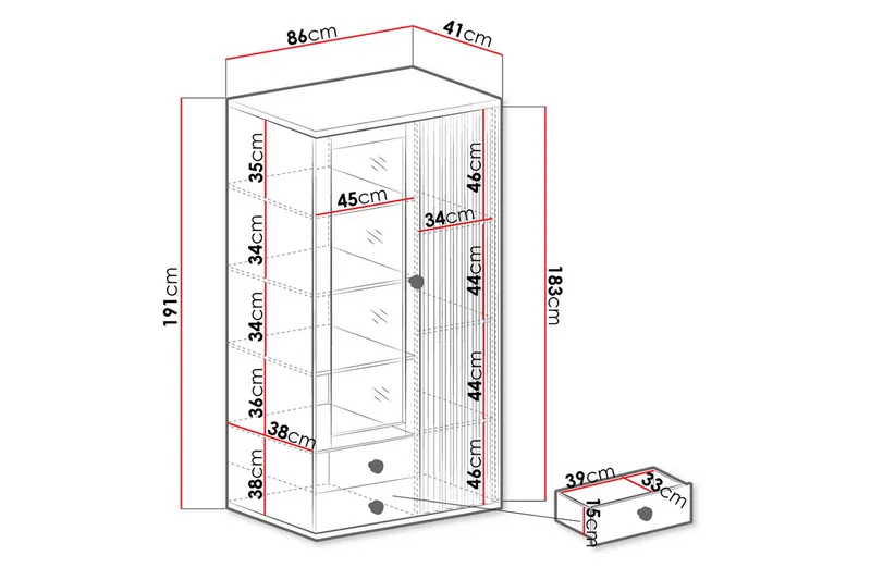 Vitriinikaappi Buckfast 40,6x191x86,4 cm - Puu/Musta - Säilytys - Kaappi - Vitriini
