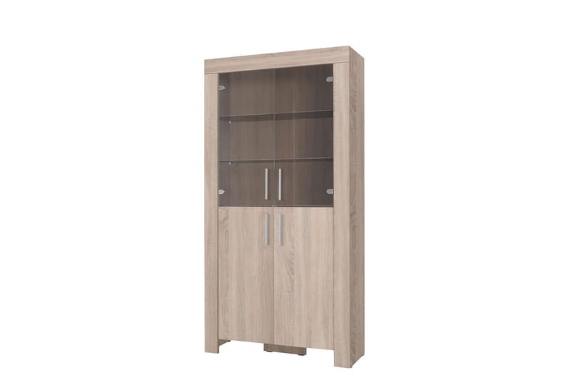 Vitriinikaappi Cezar 100x42x201 cm - Beige/Harmaa - Säilytys - Kaappi - Vitriini