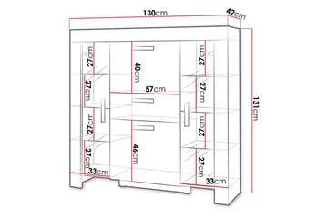 Vitriinikaappi Cezar 130x42x131 cm - Beige/Harmaa - Säilytys - Kaappi - Vitriini