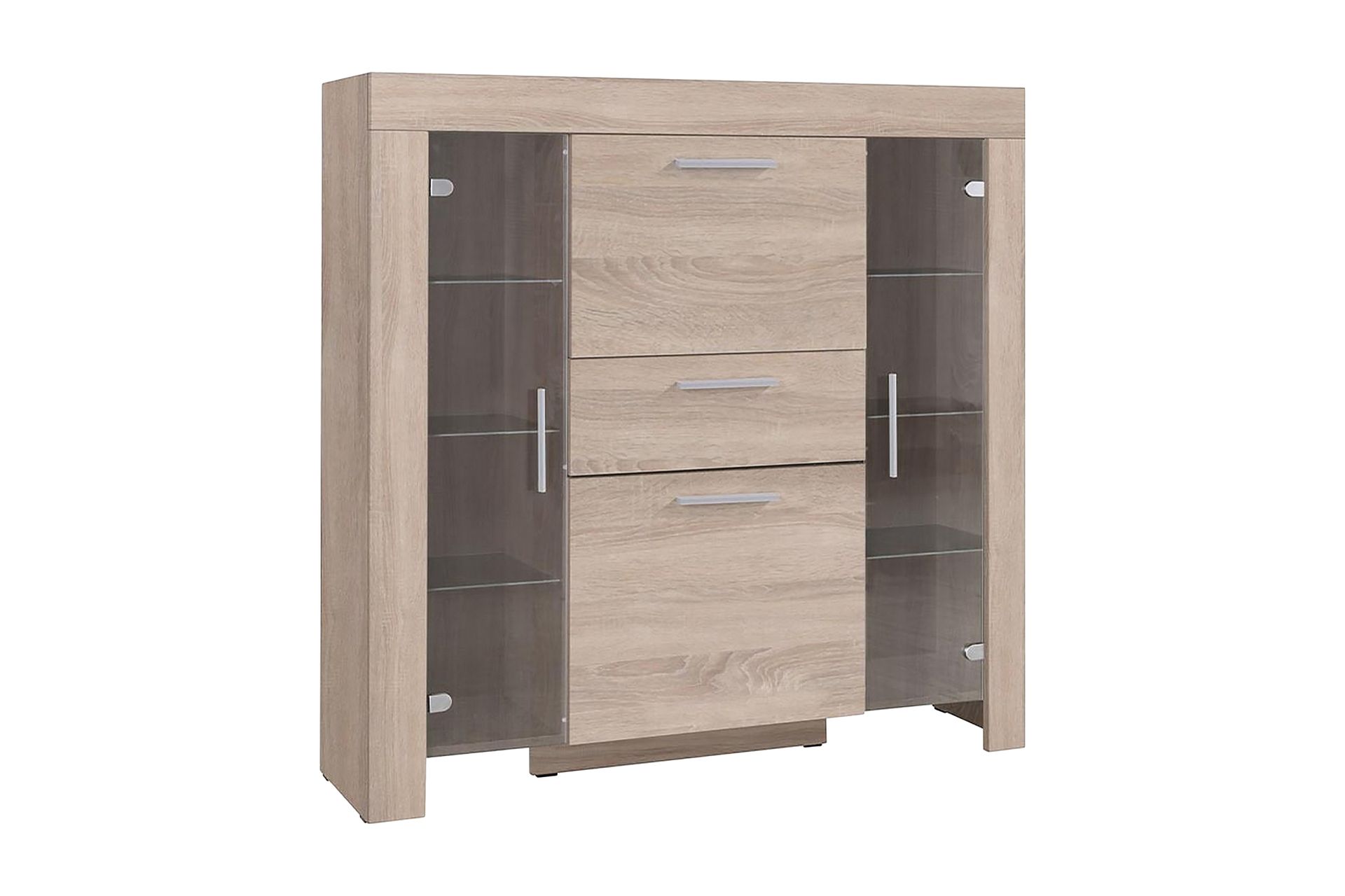 Vitriinikaappi Cezar 130x42x131 cm - Beige/Harmaa - Säilytys - Kaappi - Vitriini