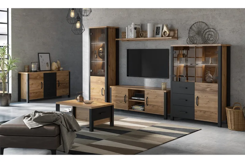 Vitriinikaappi Dingelvik 56 cm - Musta/Puu/Luonnonväri - Säilytys - Kaappi - Vitriini