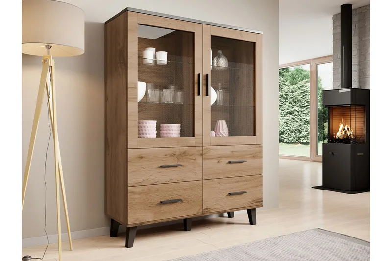 Vitriinikaappi Dudley 45x120 cm - Luonnonväri/Musta - Säilytys - Kaappi - Vitriini