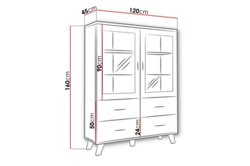 Vitriinikaappi Dudley 45x120 cm - Luonnonväri/Musta - Säilytys - Kaappi - Vitriini