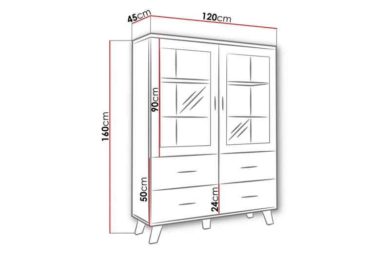 Vitriinikaappi Dudley 45x120 cm - Luonnonväri/Musta - Vitriini