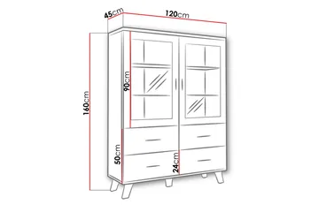 Vitriinikaappi Dudley 45x120 cm - Luonnonväri/Musta - Säilytys - Kaappi - Vitriini