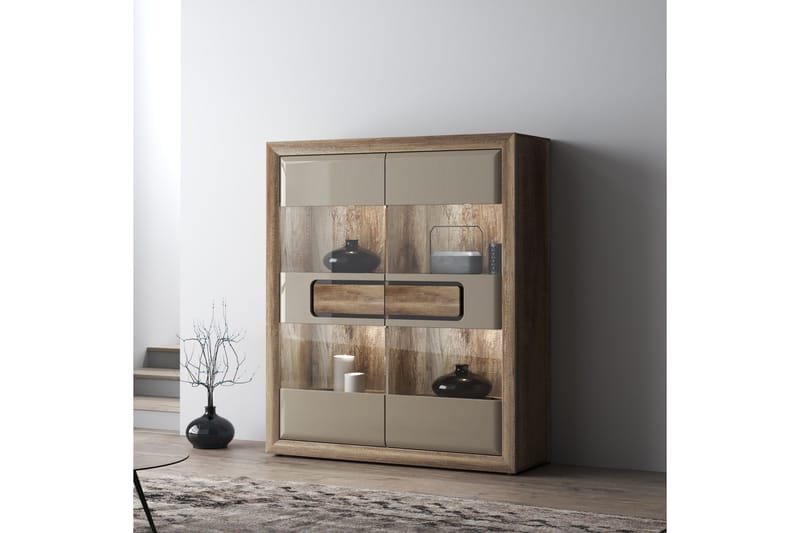 Vitriinikaappi Edirne 41x134 cm - Beige/Ruskea - Säilytys - Kaappi - Vitriini