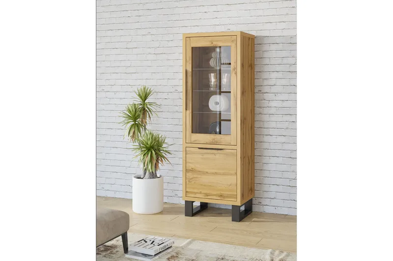 Vitriinikaappi Fogel 64x190 cm - Ruskea - Säilytys - Kaappi - Vitriini