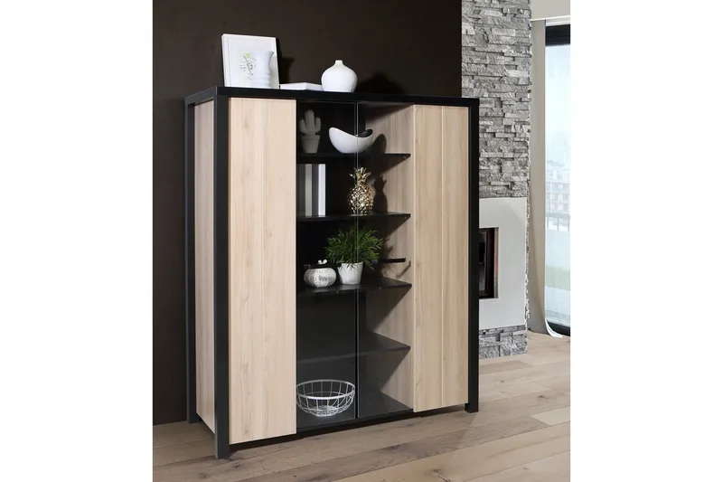 Vitriinikaappi Havdar 52x130 cm - Ruskea/Musta - Säilytys - Kaappi - Vitriini