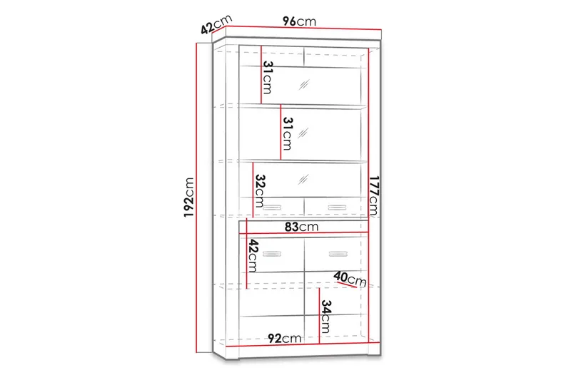 Vitriinikaappi Indianapolis 96x42x192 cm - Ruskea - Säilytys - Kaappi - Vitriini