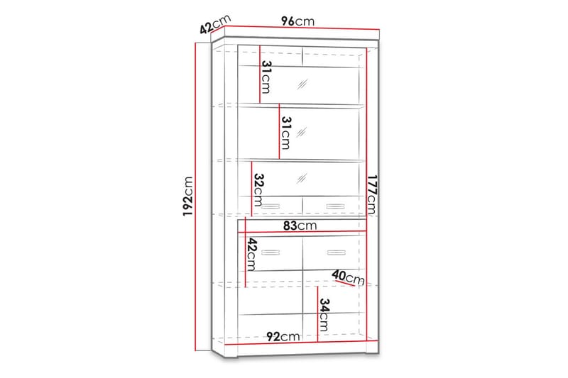Vitriinikaappi Indianapolis 96x42x192 cm - Ruskea - Säilytys - Kaappi - Vitriini
