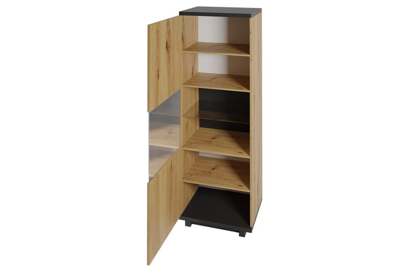 Vitriinikaappi Ines 40x51 cm LED-valaistus - Tammi/Musta - Säilytys - Kaappi - Vitriini