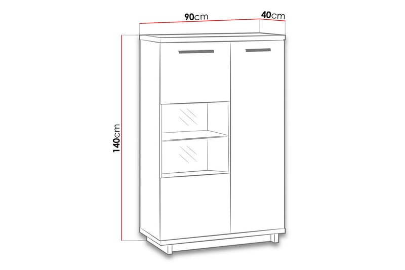 Vitriinikaappi Ines 40x90 cm - Tammi/Musta - Säilytys - Kaappi - Vitriini