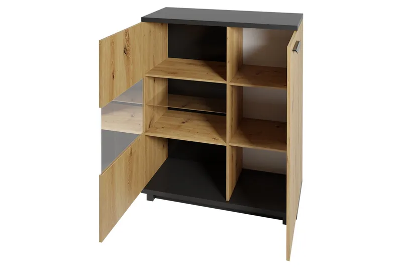 Vitriinikaappi Ines 40x90 cm - Tammi/Musta - Säilytys - Kaappi - Vitriini