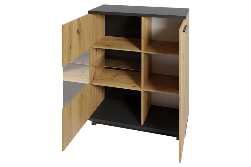 Vitriinikaappi Ines 40x90 cm - Tammi/Musta - Säilytys - Kaappi - Vitriini