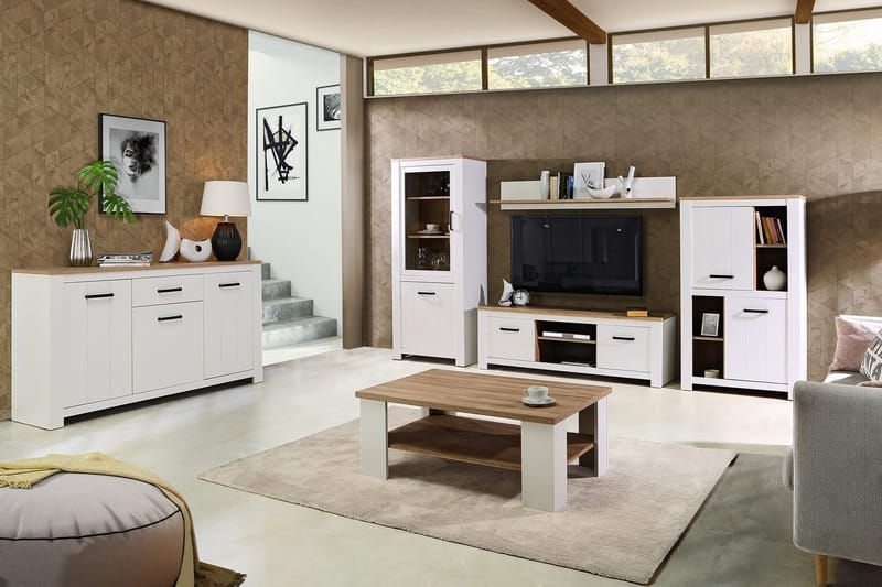 Vitriinikaappi Luxted 77 cm - Valkoinen/Ruskea - Säilytys - Kaappi - Vitriini