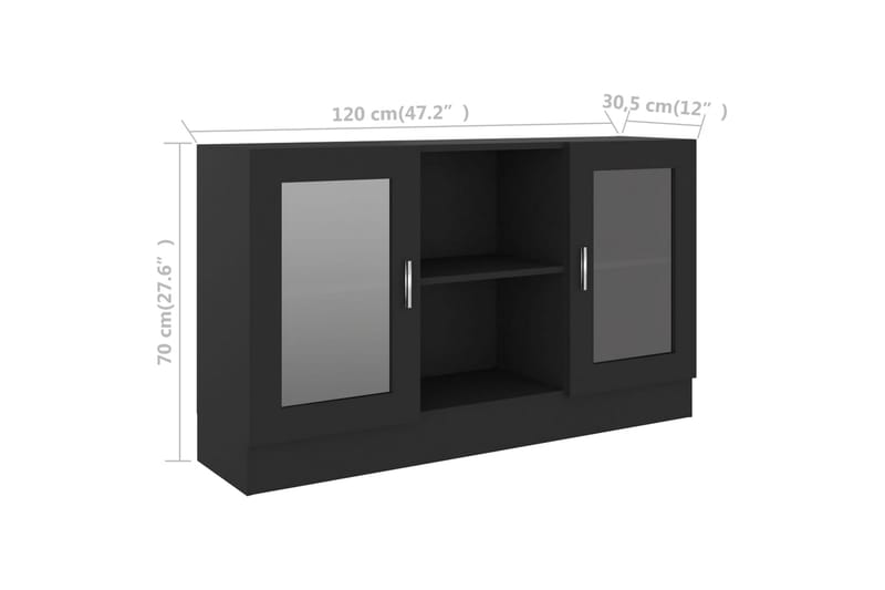 Vitriinikaappi musta 120x30,5x70 cm lastulevy - Musta - Säilytys - Kaappi - Vitriini