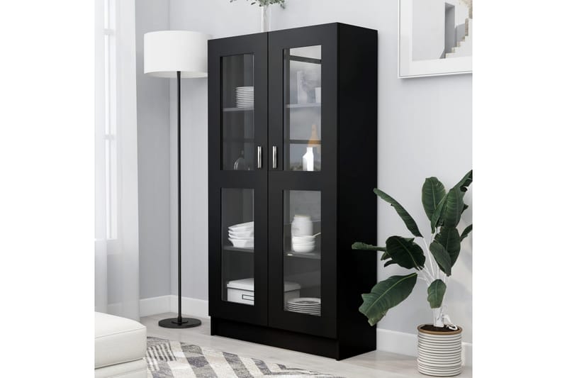 Vitriinikaappi musta 82,5x30,5x150 cm lastulevy - Musta - Säilytys - Kaappi - Vitriini
