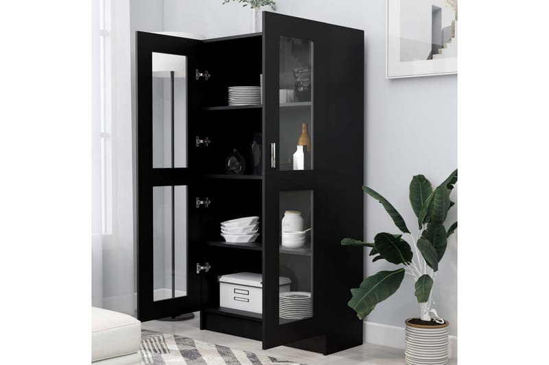 Vitriinikaappi musta 82,5x30,5x150 cm lastulevy - Musta - Säilytys - Kaappi - Vitriini