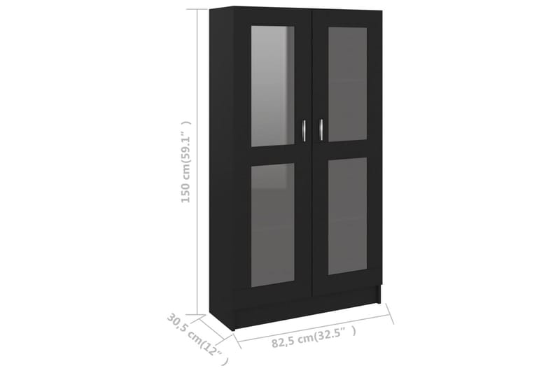 Vitriinikaappi musta 82,5x30,5x150 cm lastulevy - Musta - Säilytys - Kaappi - Vitriini