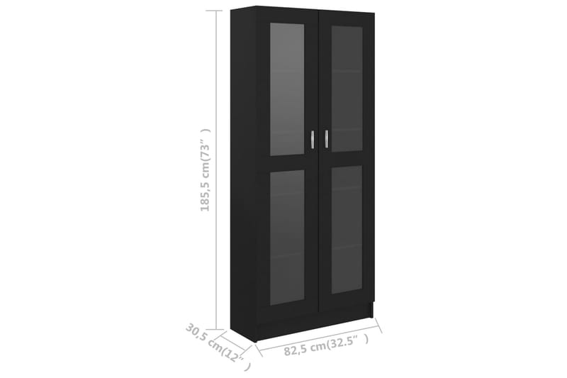 Vitriinikaappi musta 82,5x30,5x185,5 cm lastulevy - Musta - Säilytys - Kaappi - Vitriini