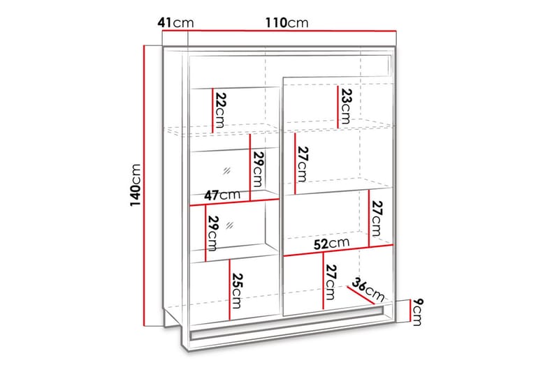 Vitriinikaappi Quant 41x110 cm - Tammi/Musta - Säilytys - Kaappi - Vitriini