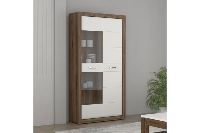 Vitriinikaappi Smolyan 35x103 cm - Ruskea/Valkoinen - Säilytys - Kaappi - Vitriini