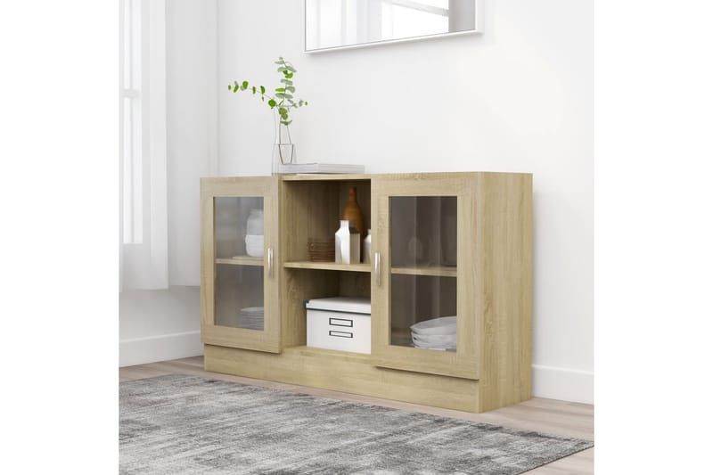 Vitriinikaappi Sonoma-tammi 120x30,5x70 cm lastulevy - Ruskea - Säilytys - Kaappi - Vitriini