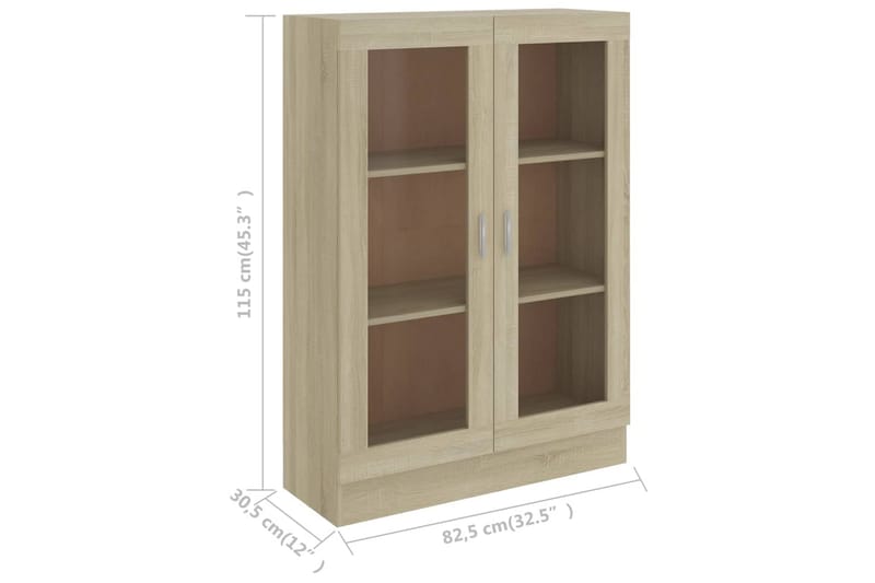 Vitriinikaappi Sonoma-tammi 82,5x30,5x115 cm lastulevy - Ruskea - Säilytys - Kaappi - Vitriini