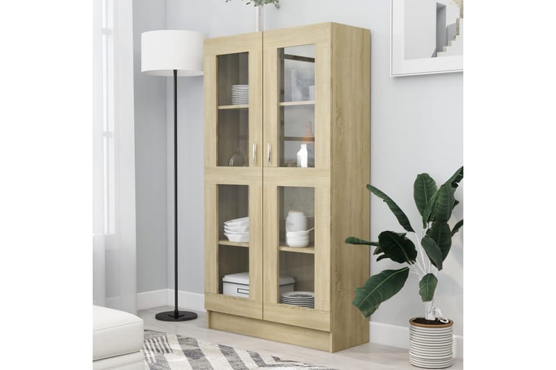 Vitriinikaappi Sonoma-tammi 82,5x30,5x150 cm lastulevy - Ruskea - Säilytys - Kaappi - Vitriini
