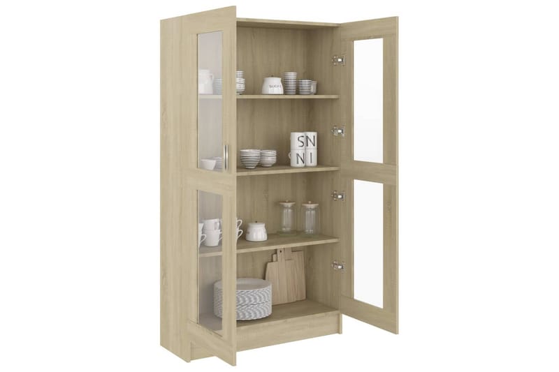 Vitriinikaappi Sonoma-tammi 82,5x30,5x150 cm lastulevy - Ruskea - Säilytys - Kaappi - Vitriini