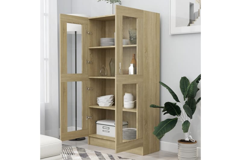 Vitriinikaappi Sonoma-tammi 82,5x30,5x150 cm lastulevy - Ruskea - Säilytys - Kaappi - Vitriini