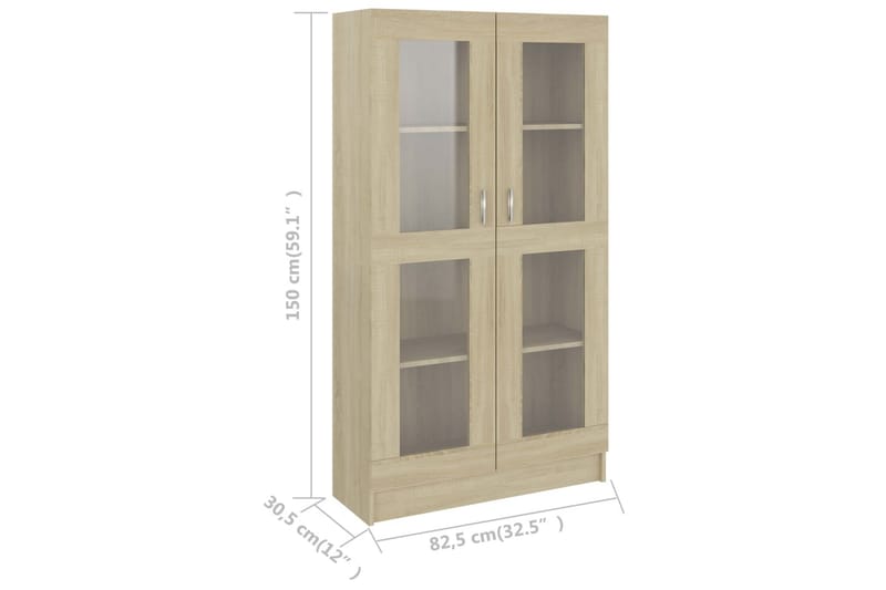 Vitriinikaappi Sonoma-tammi 82,5x30,5x150 cm lastulevy - Ruskea - Säilytys - Kaappi - Vitriini