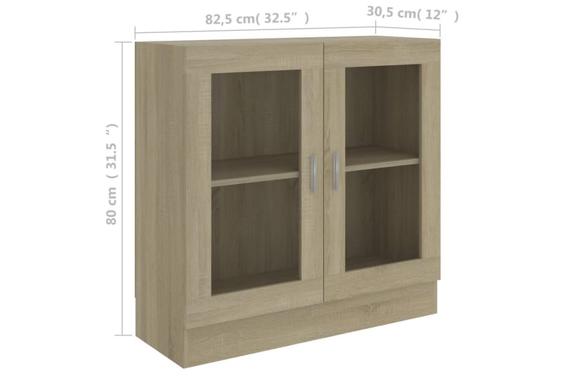 Vitriinikaappi Sonoma-tammi 82,5x30,5x80 cm lastulevy - Ruskea - Säilytys - Kaappi - Vitriini