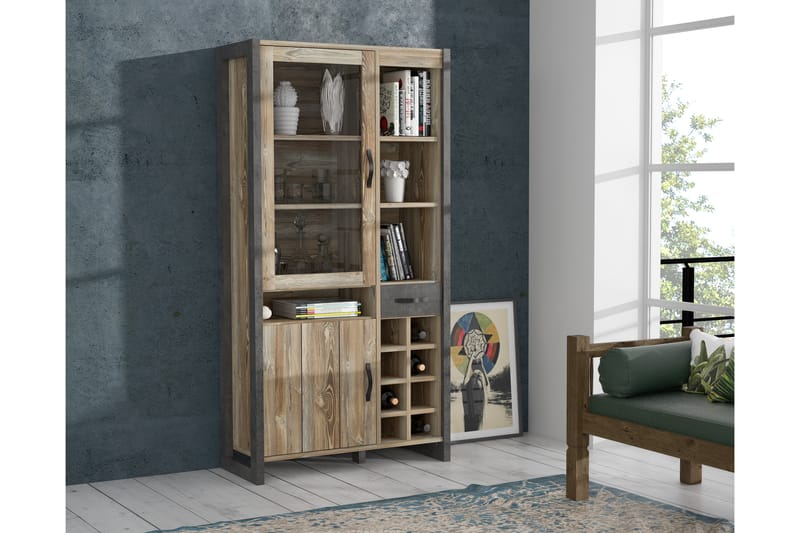 Vitriinikaappi Strelcha 43x105 cm - Ruskea/Harmaa - Säilytys - Kaappi - Vitriini