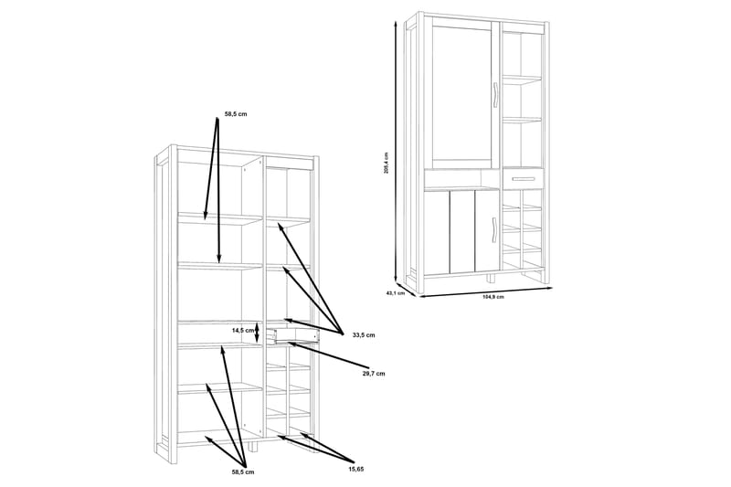 Vitriinikaappi Strelcha 43x105 cm - Ruskea/Harmaa - Vitriini