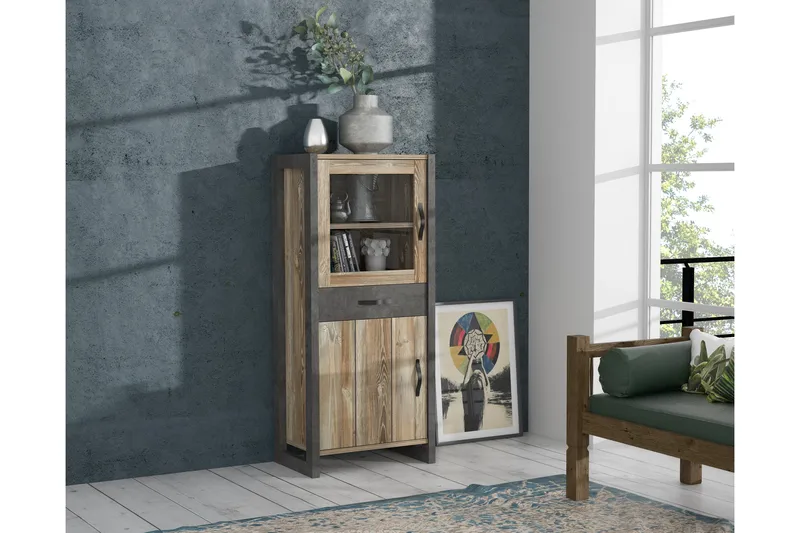 Vitriinikaappi Strelcha 43x68 cm 2 hyllyä - Ruskea/Harmaa - Säilytys - Kaappi - Vitriini