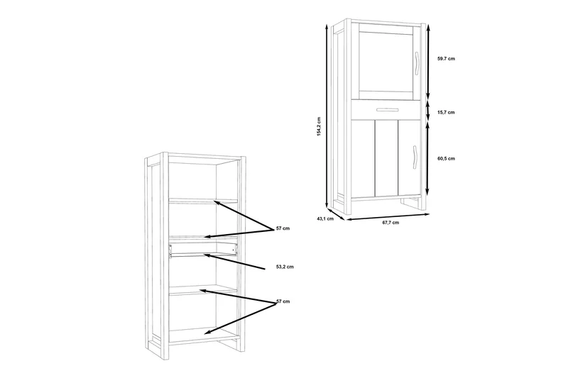 Vitriinikaappi Strelcha 43x68 cm 2 hyllyä - Ruskea/Harmaa - Säilytys - Kaappi - Vitriini