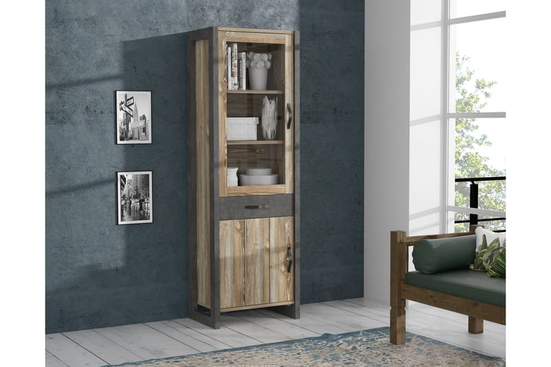 Vitriinikaappi Strelcha 43x68 cm 3 hyllyä - Ruskea/Harmaa - Säilytys - Kaappi - Vitriini