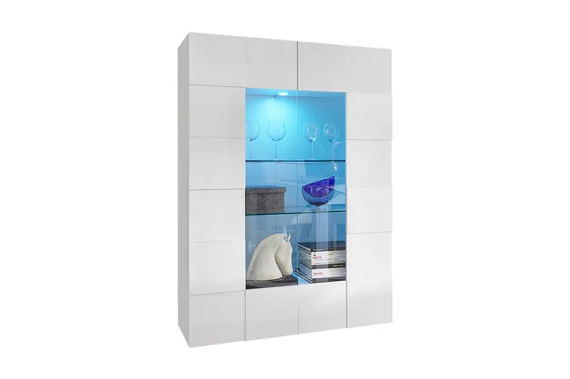 Vitriinikaappi Tabor 121 cm - Valkoinen Korkeakiilto - Säilytys - Kaappi - Vitriini